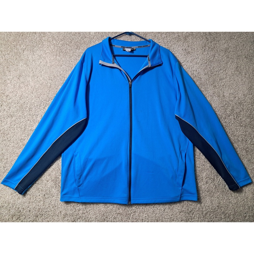 Under Armour Jacket Mens 2XL Blue Full Zip Track Jacket Loose Fit Athletic Coat